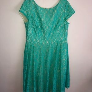 Turquoise Lace Short-Sleeve Dress